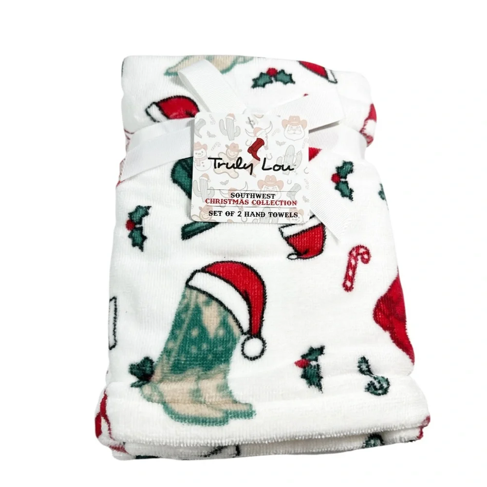 NEW Truly Lou COWBOY CHRISTMAS Southwest Collection Hand Towels Set/2